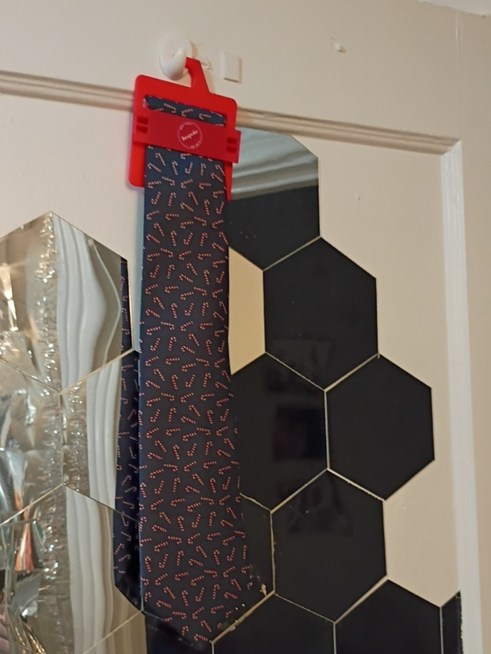 Bespoke Navy Tie with Red Candy-Cane Dot Pattern